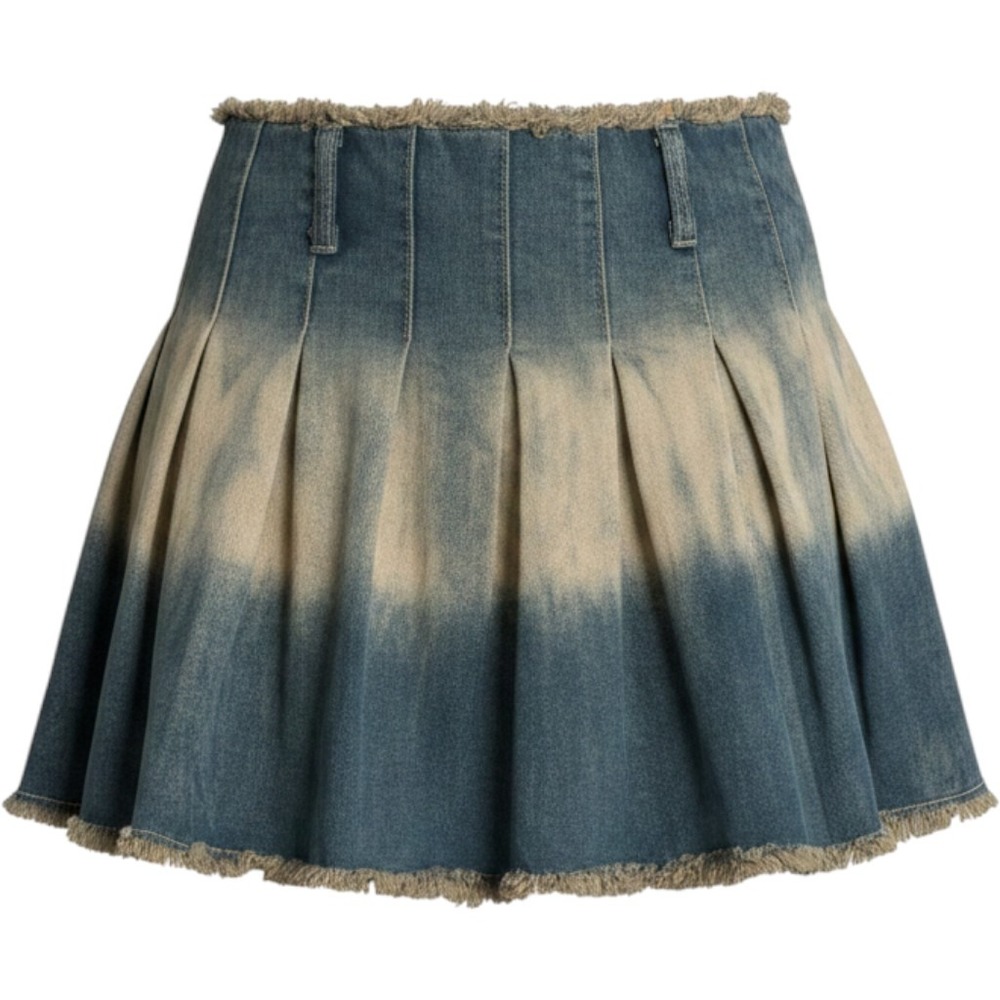 Blue Pleated Denim Wrap Micro Mini Skirt Frayed Raw Hem Y2-K Side Tie Size M 90s